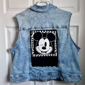 Upcycled Denim Jacket Mickey Mouse Disney DC Jeans unique Handcrafted Vest